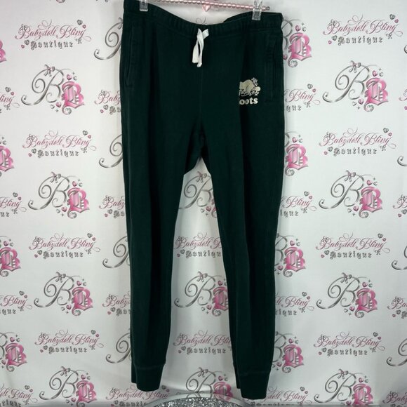 Roots sweatpants ankle cuff forest Dark Green Joggers logo cream - Picture 1 of 10